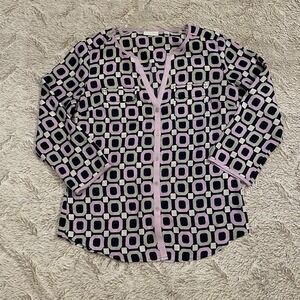 New York & Company Top women's Lilac Purple Gray geometric roll Tab Sleeve Small